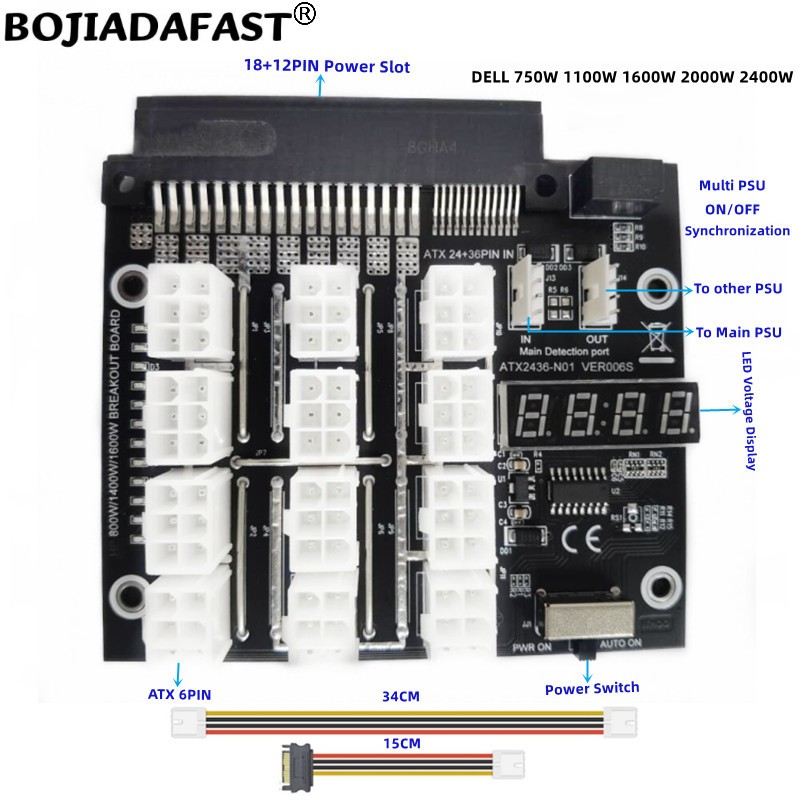2400W Server Psu Breakout Board - لوحة توصيل 12 * PCI-E 6Pin