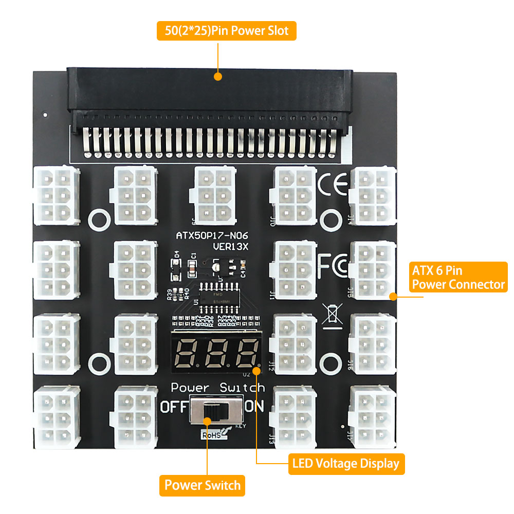 PCI-E 12 فولت 50Pin إلى ATX 17 - مراجعة 2000W Atx Mining Power Supply وسعره