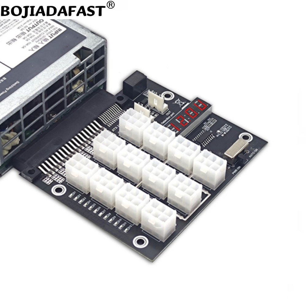 لوحة توصيل 12 * PCI-E 6Pin لال - مراجعة 2400W Server Psu Breakout Board وسعره