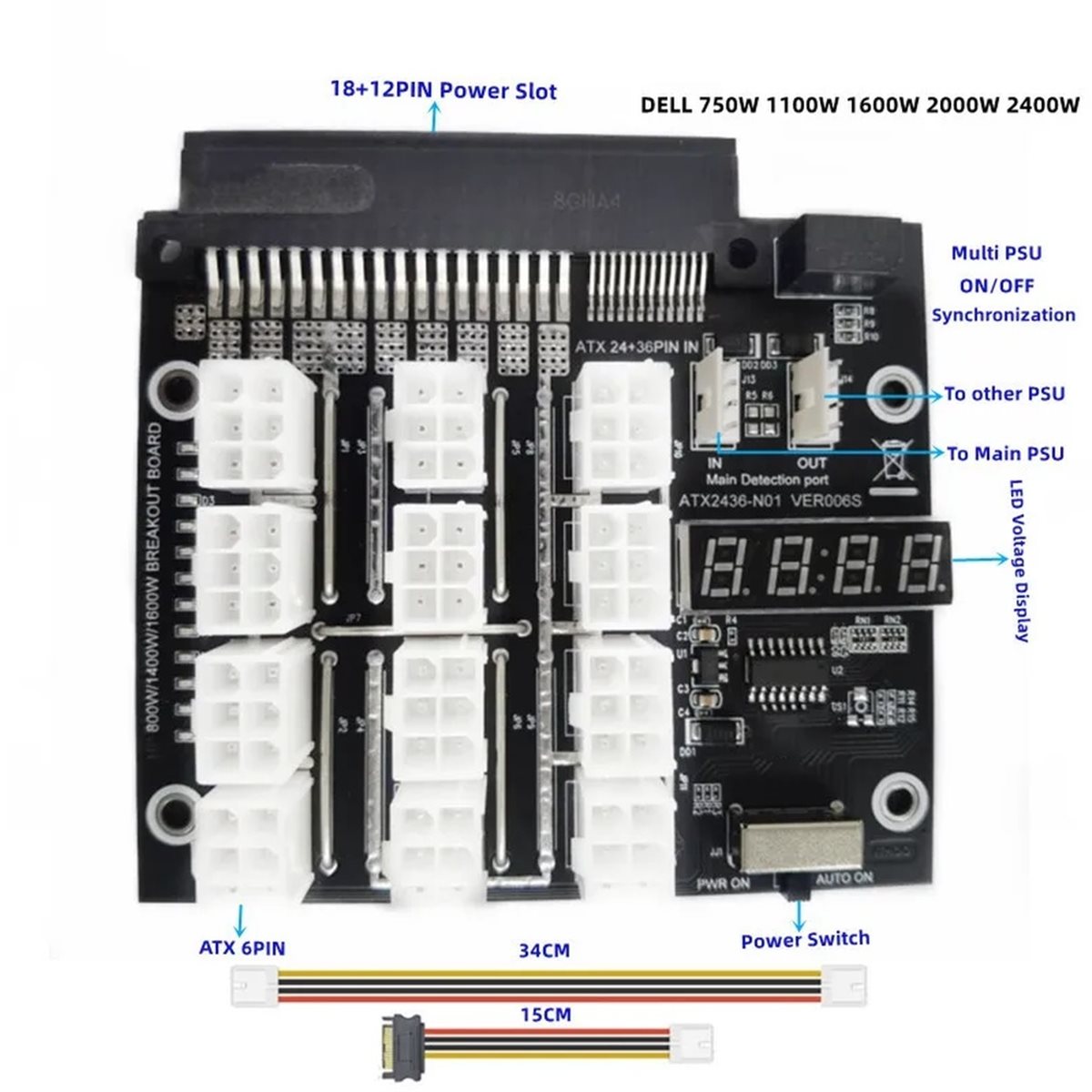 لوحة توصيل جديدة بـ 12 منفذ PC - مراجعة 2400W Server Psu Breakout Board وسعره
